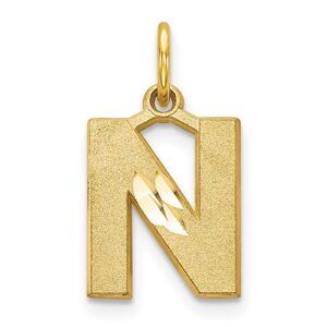 14k Yellow Gold, Julia Collection, Small Satin Block Initial N Pendant